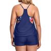 imageHolipick Plus Size Tankini Swimsuit for Women Two Piece Tummy Control Bathing Suit Blouson Tankini Top with ShortsNavy Blue Floral