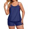 imageHolipick Plus Size Tankini Swimsuit for Women Two Piece Tummy Control Bathing Suit Blouson Tankini Top with ShortsNavy Blue Floral