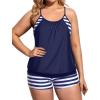 imageHolipick Plus Size Tankini Swimsuit for Women Two Piece Tummy Control Bathing Suit Blouson Tankini Top with ShortsNavy Blue Stripe