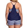 imageHolipick Plus Size Tankini Swimsuit for Women Two Piece Tummy Control Bathing Suit Blouson Tankini Top with ShortsNavy Blue Stripe