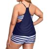 imageHolipick Plus Size Tankini Swimsuit for Women Two Piece Tummy Control Bathing Suit Blouson Tankini Top with ShortsNavy Blue Stripe