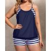 imageHolipick Plus Size Tankini Swimsuit for Women Two Piece Tummy Control Bathing Suit Blouson Tankini Top with ShortsNavy Blue Stripe