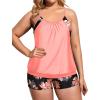 imageHolipick Plus Size Tankini Swimsuit for Women Two Piece Tummy Control Bathing Suit Blouson Tankini Top with ShortsOrange Floral