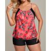 imageHolipick Plus Size Tankini Swimsuit for Women Two Piece Tummy Control Bathing Suit Blouson Tankini Top with ShortsRed Floral