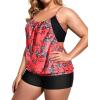 imageHolipick Plus Size Tankini Swimsuit for Women Two Piece Tummy Control Bathing Suit Blouson Tankini Top with ShortsRed Floral