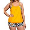 imageHolipick Plus Size Tankini Swimsuit for Women Two Piece Tummy Control Bathing Suit Blouson Tankini Top with ShortsYellow Floral