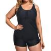 imageHolipick Two Piece Plus Size Tankini Swimsuits for Women Tummy Control Bathing Suits Athletic Tankini Top with Boy ShortsBlack