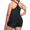 imageHolipick Two Piece Plus Size Tankini Swimsuits for Women Tummy Control Bathing Suits Athletic Tankini Top with Boy ShortsBlack