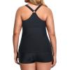 imageHolipick Two Piece Plus Size Tankini Swimsuits for Women Tummy Control Bathing Suits Athletic Tankini Top with Boy ShortsBlack