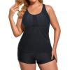 imageHolipick Two Piece Plus Size Tankini Swimsuits for Women Tummy Control Bathing Suits Athletic Tankini Top with Boy ShortsBlack