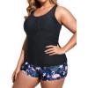 imageHolipick Two Piece Plus Size Tankini Swimsuits for Women Tummy Control Bathing Suits Athletic Tankini Top with Boy ShortsBlack Flamingo