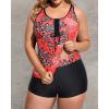imageHolipick Two Piece Plus Size Tankini Swimsuits for Women Tummy Control Bathing Suits Athletic Tankini Top with Boy ShortsRed Floral
