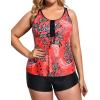 imageHolipick Two Piece Plus Size Tankini Swimsuits for Women Tummy Control Bathing Suits Athletic Tankini Top with Boy ShortsRed Floral
