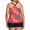 imageHolipick Two Piece Plus Size Tankini Swimsuits for Women Tummy Control Bathing Suits Athletic Tankini Top with Boy ShortsRed Floral