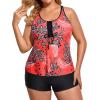 imageHolipick Two Piece Plus Size Tankini Swimsuits for Women Tummy Control Bathing Suits Athletic Tankini Top with Boy ShortsRed Floral