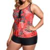 imageHolipick Two Piece Plus Size Tankini Swimsuits for Women Tummy Control Bathing Suits Athletic Tankini Top with Boy ShortsRed Floral
