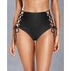 imageHolipick Women High Waisted Bikini Bottoms Tummy Control Swimsuit Bottoms Strappy Swim BottomBlack Tie