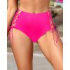 imageHolipick Women High Waisted Bikini Bottoms Tummy Control Swimsuit Bottoms Strappy Swim BottomHot Pink Tie