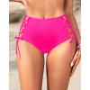 imageHolipick Women High Waisted Bikini Bottoms Tummy Control Swimsuit Bottoms Strappy Swim BottomHot Pink Tie
