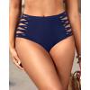 imageHolipick Women High Waisted Bikini Bottoms Tummy Control Swimsuit Bottoms Strappy Swim BottomNavy Blue
