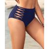 imageHolipick Women High Waisted Bikini Bottoms Tummy Control Swimsuit Bottoms Strappy Swim BottomNavy Blue