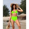 imageHolipick Women High Waisted Bikini Bottoms Tummy Control Swimsuit Bottoms Strappy Swim BottomNeon Green