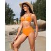 imageHolipick Women High Waisted Bikini Bottoms Tummy Control Swimsuit Bottoms Strappy Swim BottomOrange