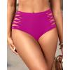 imageHolipick Women High Waisted Bikini Bottoms Tummy Control Swimsuit Bottoms Strappy Swim BottomPurple