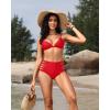 imageHolipick Women High Waisted Bikini Bottoms Tummy Control Swimsuit Bottoms Strappy Swim BottomRed