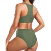 imageHolipick Women High Waisted Two Piece Bikini Set Racerback Bathing Suit Sporty Crop Top with Bottom for Teen GirlsArmy Green
