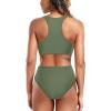 imageHolipick Women High Waisted Two Piece Bikini Set Racerback Bathing Suit Sporty Crop Top with Bottom for Teen GirlsArmy Green