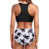 imageHolipick Women High Waisted Two Piece Bikini Set Racerback Bathing Suit Sporty Crop Top with Bottom for Teen GirlsBlack Tree
