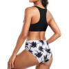 imageHolipick Women High Waisted Two Piece Bikini Set Racerback Bathing Suit Sporty Crop Top with Bottom for Teen GirlsBlack Tree