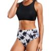 imageHolipick Women High Waisted Two Piece Bikini Set Racerback Bathing Suit Sporty Crop Top with Bottom for Teen GirlsBlack Tree