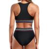 imageHolipick Women High Waisted Two Piece Bikini Set Racerback Bathing Suit Sporty Crop Top with Bottom for Teen GirlsBlack Woven