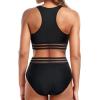 imageHolipick Women High Waisted Two Piece Bikini Set Racerback Bathing Suit Sporty Crop Top with Bottom for Teen GirlsBlack1