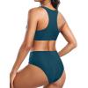 imageHolipick Women High Waisted Two Piece Bikini Set Racerback Bathing Suit Sporty Crop Top with Bottom for Teen GirlsBlue Green