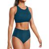 imageHolipick Women High Waisted Two Piece Bikini Set Racerback Bathing Suit Sporty Crop Top with Bottom for Teen GirlsBlue Green