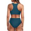 imageHolipick Women High Waisted Two Piece Bikini Set Racerback Bathing Suit Sporty Crop Top with Bottom for Teen GirlsBlue Green