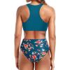 imageHolipick Women High Waisted Two Piece Bikini Set Racerback Bathing Suit Sporty Crop Top with Bottom for Teen GirlsGreen Floral