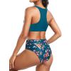 imageHolipick Women High Waisted Two Piece Bikini Set Racerback Bathing Suit Sporty Crop Top with Bottom for Teen GirlsGreen Floral