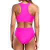imageHolipick Women High Waisted Two Piece Bikini Set Racerback Bathing Suit Sporty Crop Top with Bottom for Teen GirlsHot Pink