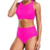 imageHolipick Women High Waisted Two Piece Bikini Set Racerback Bathing Suit Sporty Crop Top with Bottom for Teen GirlsHot Pink