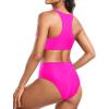 imageHolipick Women High Waisted Two Piece Bikini Set Racerback Bathing Suit Sporty Crop Top with Bottom for Teen GirlsHot Pink