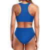 imageHolipick Women High Waisted Two Piece Bikini Set Racerback Bathing Suit Sporty Crop Top with Bottom for Teen GirlsPeacock Blue