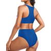 imageHolipick Women High Waisted Two Piece Bikini Set Racerback Bathing Suit Sporty Crop Top with Bottom for Teen GirlsPeacock Blue