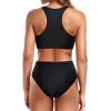 imageHolipick Women High Waisted Two Piece Bikini Set Racerback Bathing Suit Sporty Crop Top with Bottom for Teen GirlsSolid Black