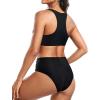 imageHolipick Women High Waisted Two Piece Bikini Set Racerback Bathing Suit Sporty Crop Top with Bottom for Teen GirlsSolid Black