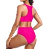 imageHolipick Women High Waisted Two Piece Bikini Set Racerback Bathing Suit Sporty Crop Top with Bottom for Teen GirlsSolid Pink