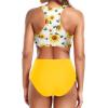 imageHolipick Women High Waisted Two Piece Bikini Set Racerback Bathing Suit Sporty Crop Top with Bottom for Teen GirlsSun Floral